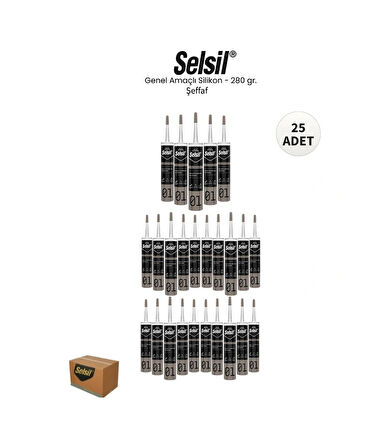 Selsil Genel Amaçlı Şeffaf Silikon 280 Gr. - 25 Adet