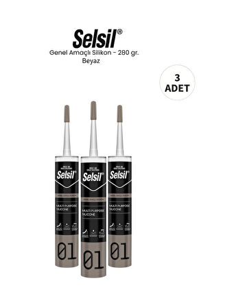 Selsil Genel Amaçlı Beyaz Silikon  280 Gr. 3 Adet