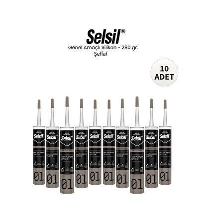Selsil Genel Amaçlı Şeffaf Silikon  280 Gr. - 10 Adet