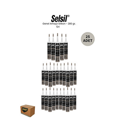 Selsil Genel Amaçlı Gri Silikon 280 Gr. 25 Adet