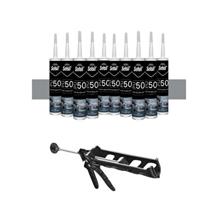Selsil Poliüretan Mastik Gri 280 Ml. - 10 Adet +  Kendo Silikon Tabancası