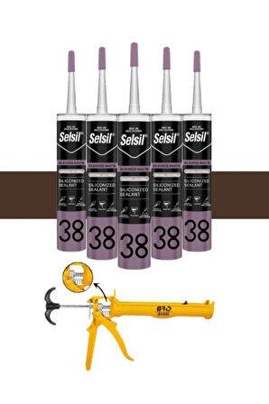 Selsil Silikonize Mastik 500 Gr K.Kahverengi (5 Adet),Alüminyum Tabanca