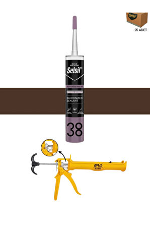 Selsil Silikonize Mastik 500 Gr K.Kahverengi (25 Adet),Alüminyum Tabanca