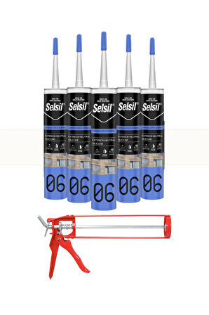 Selsil Nötr Cephe Silikonu 300 Ml Şeffaf (5 Adet),Demir Tabanca