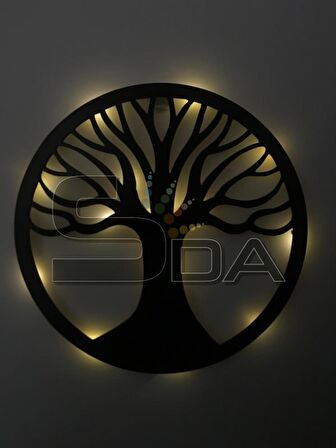 HAYAT AĞACI Dekoratif LED Duvar Süsü PİLLİ Peri LED 30cm MDF