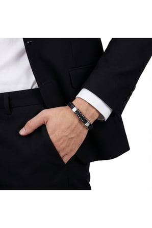Deri Çelik Damla Zincir Dolama Bileklik – Siyah 42274B1D7