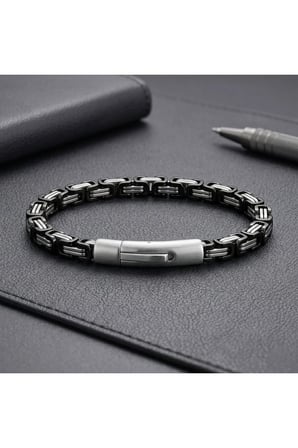 Siyah & Beyaz Tekli 4mm Kral Model Çelik Zincir Erkek Bileklik 42275B2D10