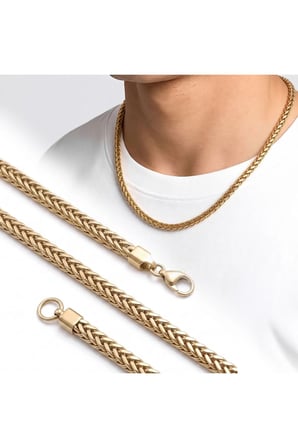 Köşeli Burgu Erkek Çelik Zincir Kolye 4×4 mm 55 cm Gold 4227ECK009