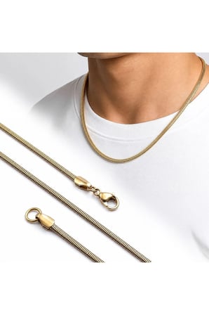 İtalyan Zincir Erkek Çelik Kolye 3x2 mm 55 cm Gold 4227ECK015