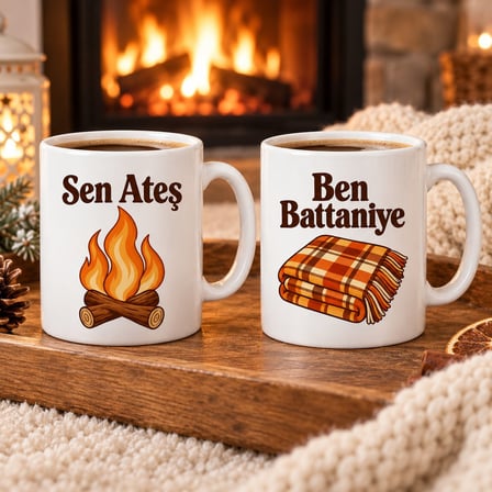 Sen Ateş Ben Battaniye 2`li Porselen Kupa Seti - MODEL 386