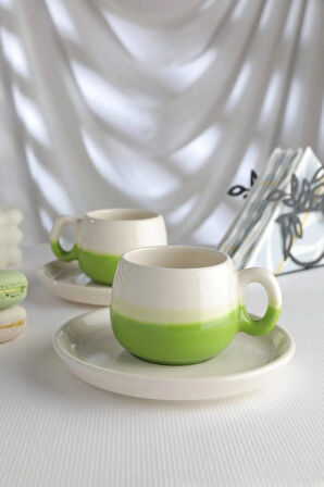 Coffeart El Yapımı Tombul 2 Kişilik Kahve Seti, 2'li Espresso, Türk Kahvesi Fincanı (96-806-K-2)