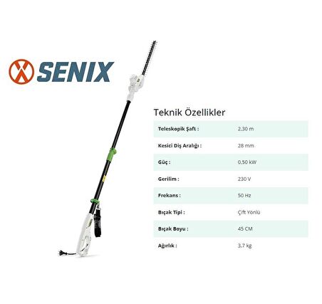 Senix HTPE5.0-L-EU Elektrikli Yüksek Çit Biçme Makinesi 500W