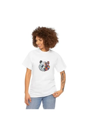 Unisex Bisiklet Yaka Baskılı T-Shirt - Beyaz