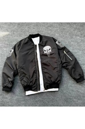 Yakamoz Moda Kuru Kafa Baskılı Bomber Ceket Kadın Siyah S Beden