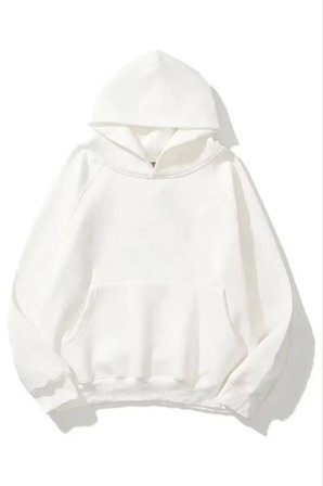 3 İplik Pamuklu Unisex Kapşonlu Sweetshirt Sweatshirt - Beyaz