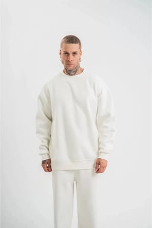 Erkek Uzun Kol Bisiklet Yaka Basic SweatShirt - Beyaz