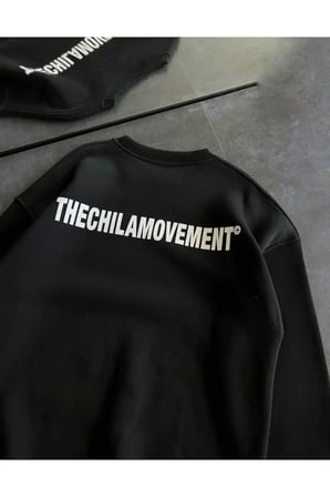 Kadın Kışlık Bisiklet Yaka Oversize Baskılı SweatShirt - Siyah