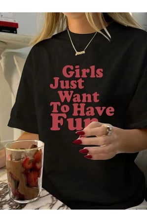 Kadın Baskılı Oversize T-shirt - Siyah