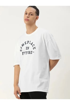 Erkek Baskılı Oversize T-shirt - Beyaz