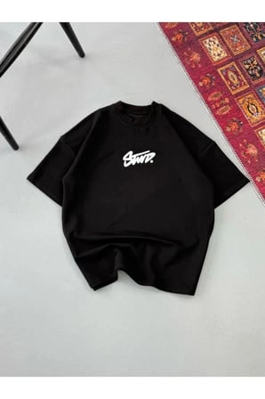 Erkek Baskılı Oversize T-shirt - Siyah