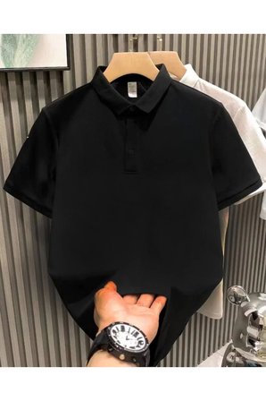 Yakamoz Moda Erkek Polo Yaka Tişört Düğmeli Pike Siyah M Beden