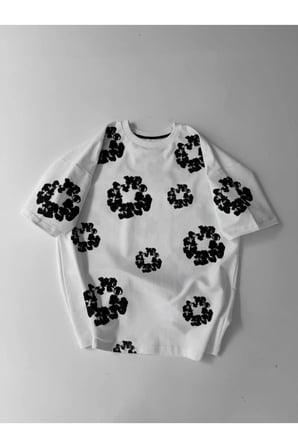 Erkek Ön Ve Arka Baskılı Oversize Bisiklet Yaka T-shirt- Beyaz