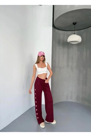 Kadın Osy Modal Yumuşak Dokulu Kumaş Nakış Işlemeli Rahat Bol Paça Pantalon Eşofman Altı -