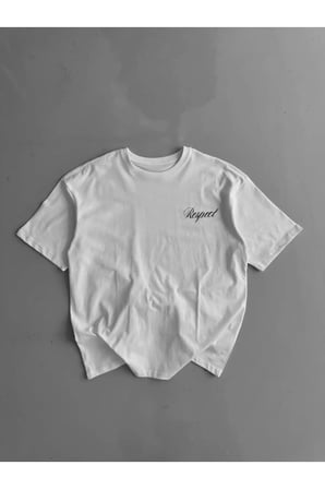 Erkek Baskılı Oversize Bisiklet Yaka T-shirt - Beyaz