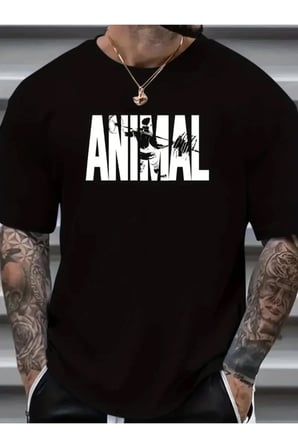 ANIMAL Desen Baskı Erkek Oversive Tişört, Grafik Tişört Erkek Yazlık Outdoor Kıyafetleri, 