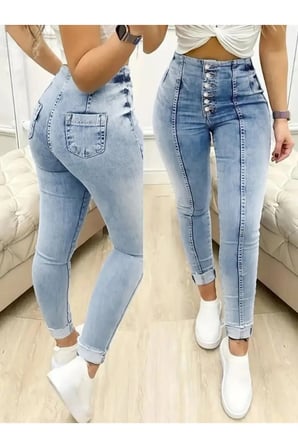 Kadın Yüksek Bel önden Düğmeli Jean Pantolon