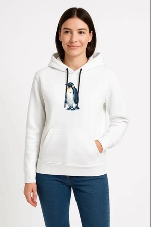 Oversize Hoodie - Sırt Baskılı Survivor Penguin Temalı, Felsefi Yazılı Kapüşonlu Sweatshir