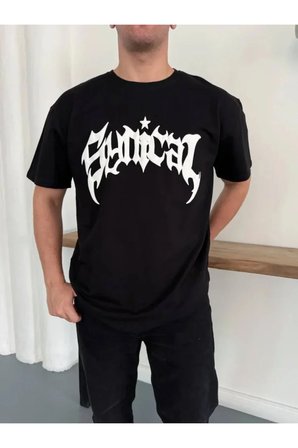 Erkek Bisiklet Yaka Ön Baskılı Kısa Kollu Tişört Streetwear Günlük Basic Pamuklu T-shirt -
