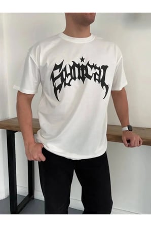 Erkek Bisiklet Yaka Ön Baskılı Kısa Kollu Tişört Streetwear Günlük Basic Pamuklu T-shirt -