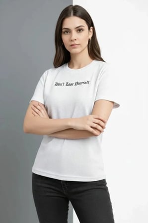 Vexor Wafıl Kumaş Tişört Regular Kalıp Bisiklet Yaka Baskılı Günlük Basic T-Shirt - Beyaz