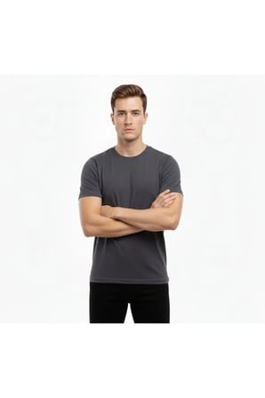 Erkek T-Shirt Bisiklet Yaka Slim Fit Dar Kesim Likralı Tişört Günlük Basic Body - Füme