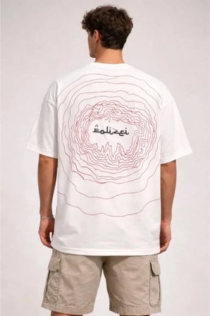 Erkek Bisiklet Yaka Baskılı Kısa Kollu Tişört Streetwear Günlük Basic Pamuklu T-shirt - Be