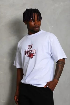 Erkek Baskılı T-Shirt Kısa Kol Bisiklet Yaka Regular Fit Rahat Kalıp Günlük Tişört - Beyaz