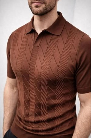 Yakamoz Moda Triko Polo Yaka Kısa Kollu Erkek Tişört Kahverengi M