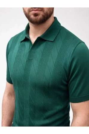 Yakamoz Moda Polo Yaka Triko Tişört Kısa Kollu Koyu Yeşil XL