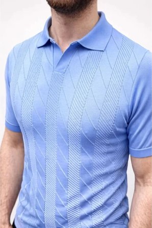 Yakamoz Moda Polo Yaka Triko Erkek Tişört Kısa Kol Bebek Mavisi M Beden