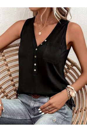 Yakamoz Moda Askılı Önden Düğmeli Viskon Kadın Bluz Siyah S/M