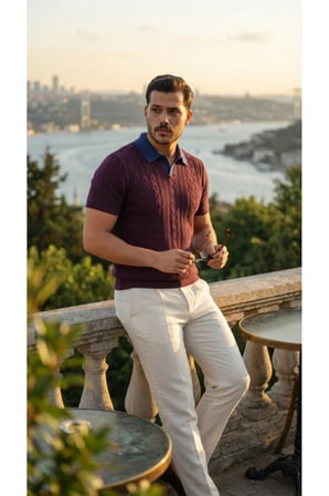 Erkek Desenli Kısa Kollu Triko Tişört - %100 Pamuk Akrilik