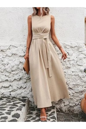 Yakamoz Moda Belden Bağcıklı Aerobin Günlük Elbise Uzun S/M Beden