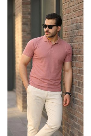 Yakamoz Moda Polo Yaka Erkek Tişört Kısa Kollu Pembe XL