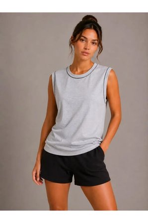 Yakamoz Moda Kadın Atlet Kontrast Biyeli Bisiklet Yaka Yazlık Basic Gri