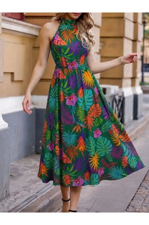 Yakamoz Moda Günlük Elbise Maxi Boy Desenli Kolsuz Çok Renkli S/M Beden