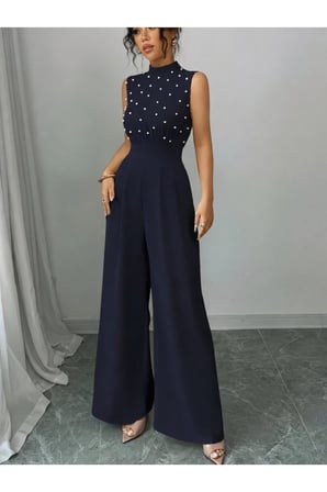 Kadın Balıkçı Yaka Kolsuz Incili Beli Kuşaklı Uzun Janjan Tulum