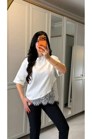 Kısa Kollu Bısıklet Yakalı Dantel Detaylı Vıskon ıkı ıplık Bluz