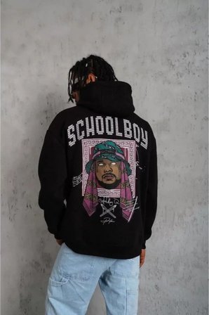 Erkek School Boy Baskılı Kapüşonlu Sweat - Siyah