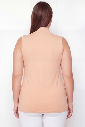 Özel Üretim Modern Tarz Giyim Ürünü Kadın Büyük Beden Balıkçı Yaka Kolsuz Body Ten